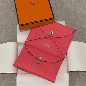 Hermes Calvi Duo Card Holder in Rose Azalee